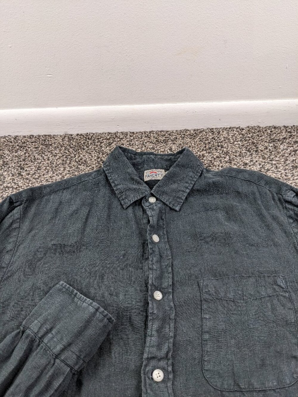 Faherty Laguna Linen Shirt Mens Medium Black Long Sleeve Button Up MWU2230-WBK - Picture 2 of 10